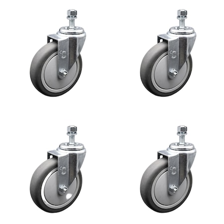 Service Caster 5 Inch SS Thermoplastic Rubber Wheel Swivel 1/2 Inch Threaded Stem Caster Set SCC SCC-SSTS20S514-TPRB-121315-4